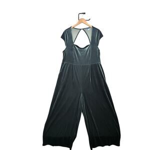 Old Navy Jumpsuit Womens 2XL Petite Dark Green Velvet Wide Leg Pockets Stretch